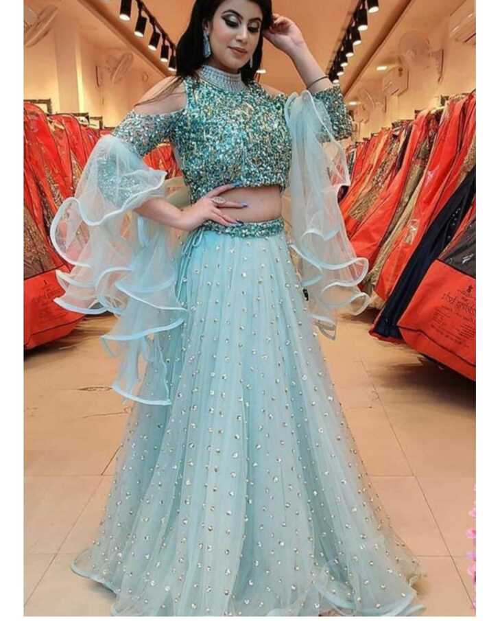 sky blue Party Wear Designer Lehenga, Mono Net, 18- 25 at Rs 1599 ...