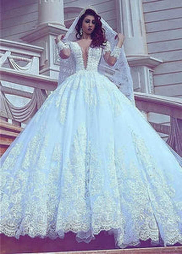 sky blue lace wedding dresses ball gown vestido de noiva long ...