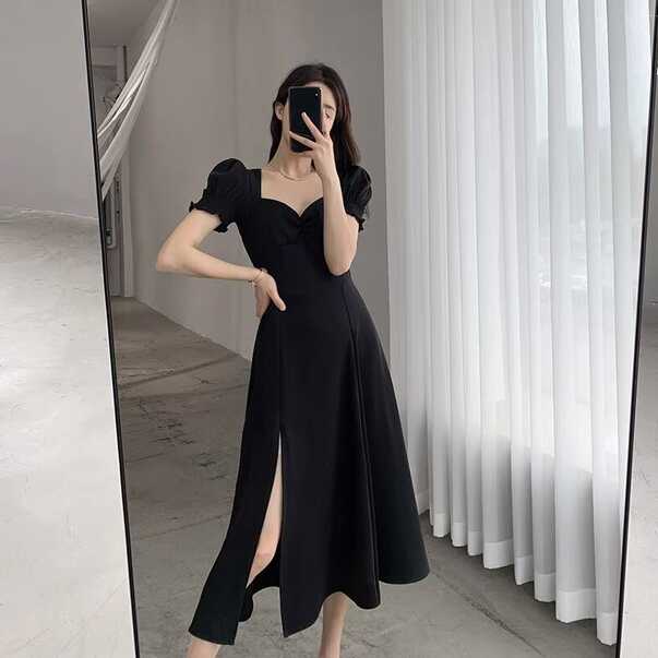 summer long black formal dress for women casual elegant with slit ...