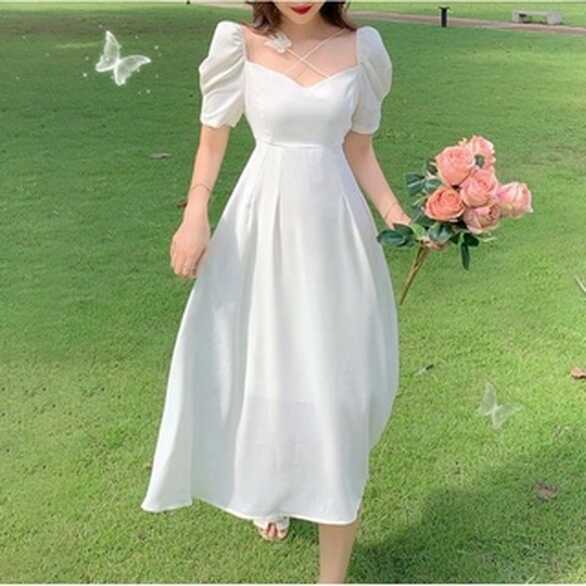 sunday Maxi dress elegant plain white dress for woman casual dress ...