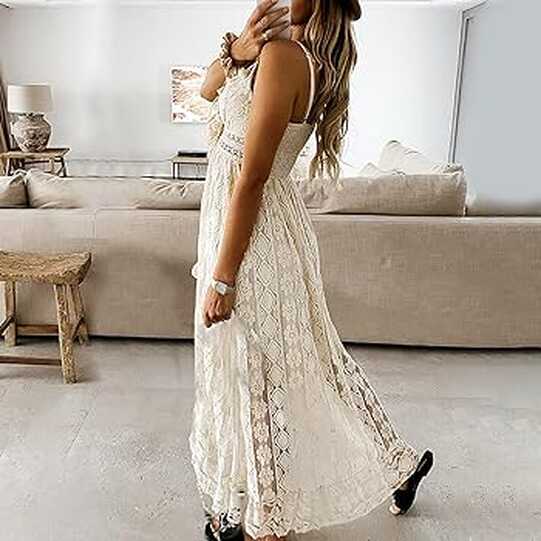 tuduoms High Low Boho Lace Dress Deep V-Neck Summer Bohemian Maxi ...