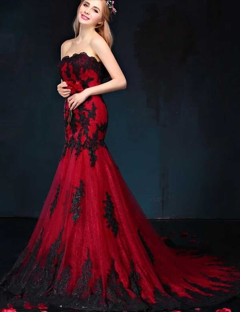 vestidos de noiva Black/Red Gothic Mermaid Wedding Dresses ...