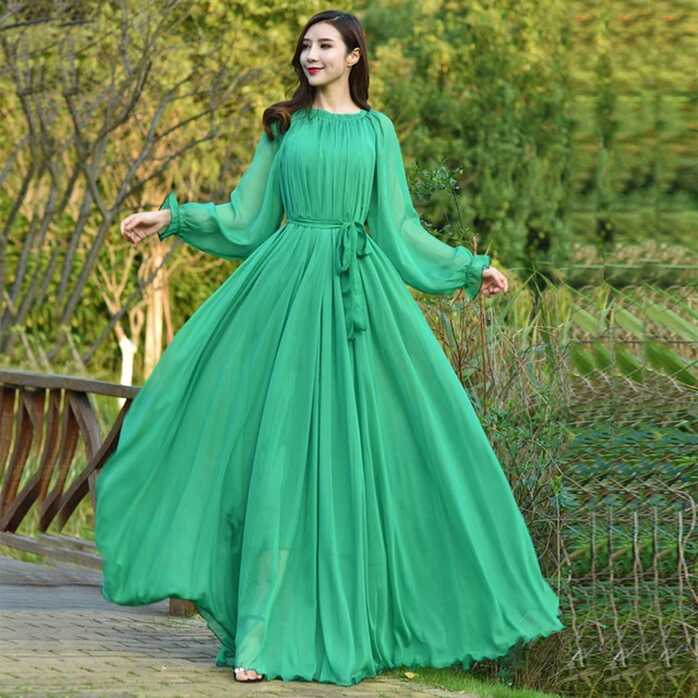 vintage Long Sleeve Runway High quality womens Maxi Dress Holiday ...