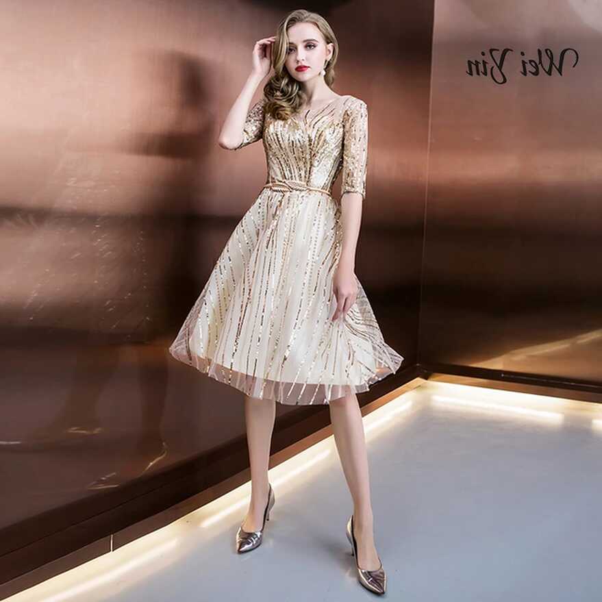 weiyin O-neck Half Sleeves Cocktail Party Dress A Line Sequin Knee ...