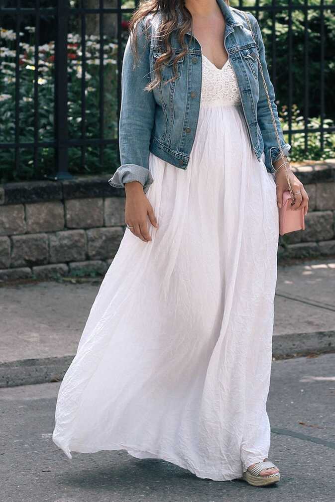 white-maxi-dress-with-denim-jacket-fashion-style-ideas - A Side Of ...