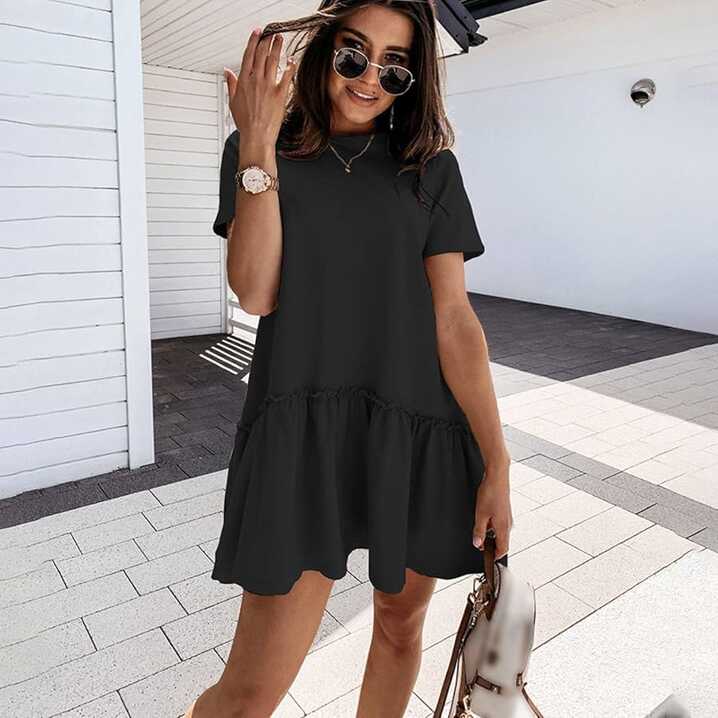 women&#39;s long skirt midi Loose Casual Short Sleeve Mini Dress Women ...