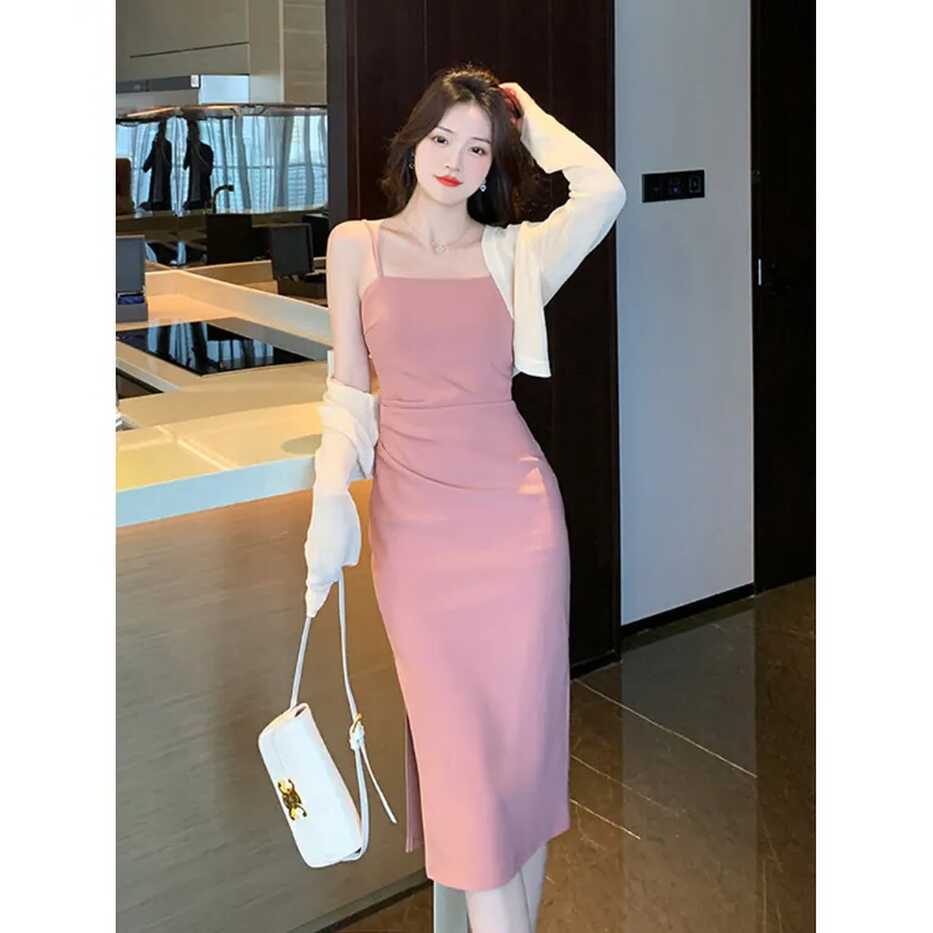 women pink dress korean style elegant dress dinner party green ...