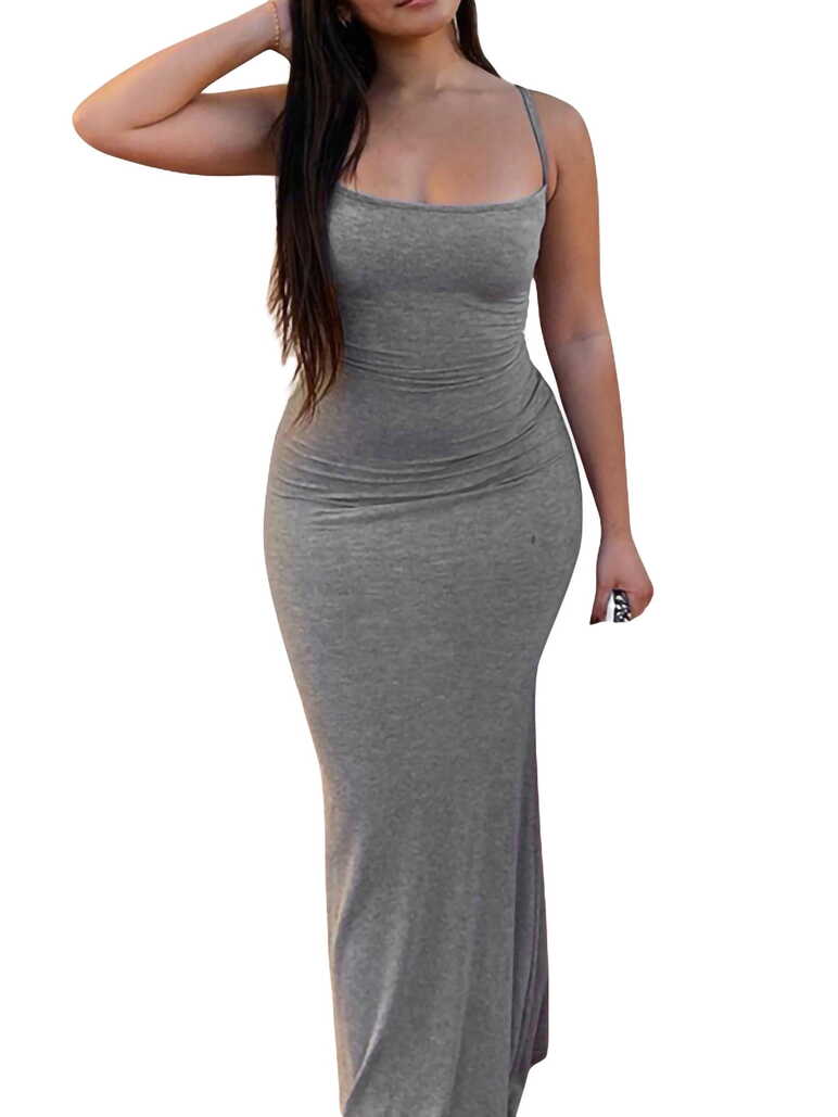 xkwyshop Women Bodycon Maxi Dress Ladies Low Cut Spaghetti Strap ...