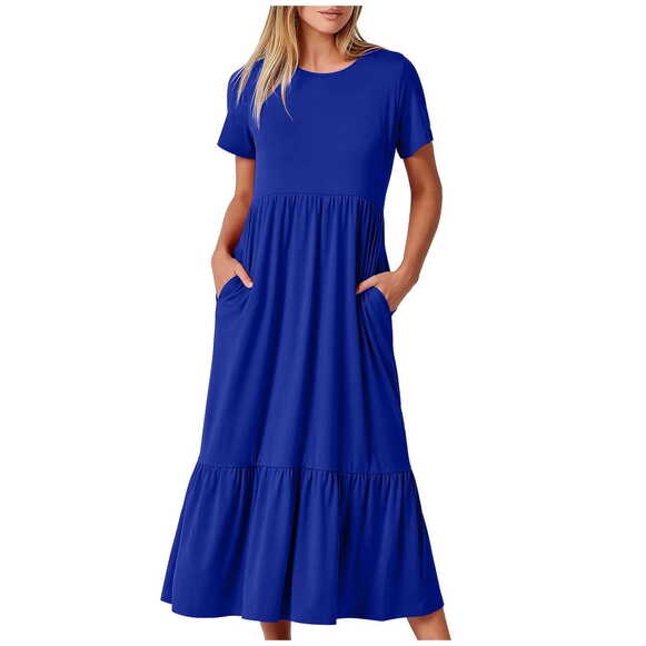 yievot Women Short Sleeve Dress Loose Plain Casual Summer Flowy ...